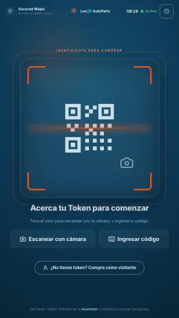 Kiosco de autoatención de LexQB AutoParts: el mecánico del taller se identifica con su código para comprar